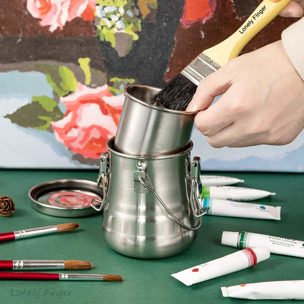 Oil Paint Brush Washer Portable Stainless Steel Leak-Proof Paint Brush Artist Washer with Lid and Filter Screen for Oil Painting Oasis Select