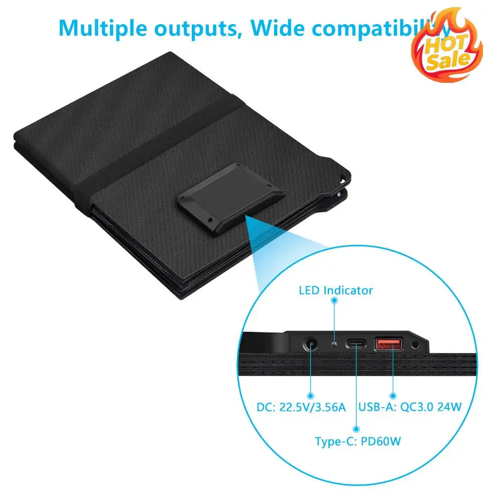 80W Solar Battery Charger with USB-A/Type-C/DC Outputs Foldable Solar Panel Charger for Outdoor RV Camping Off Grid Emergency Oasis Select
