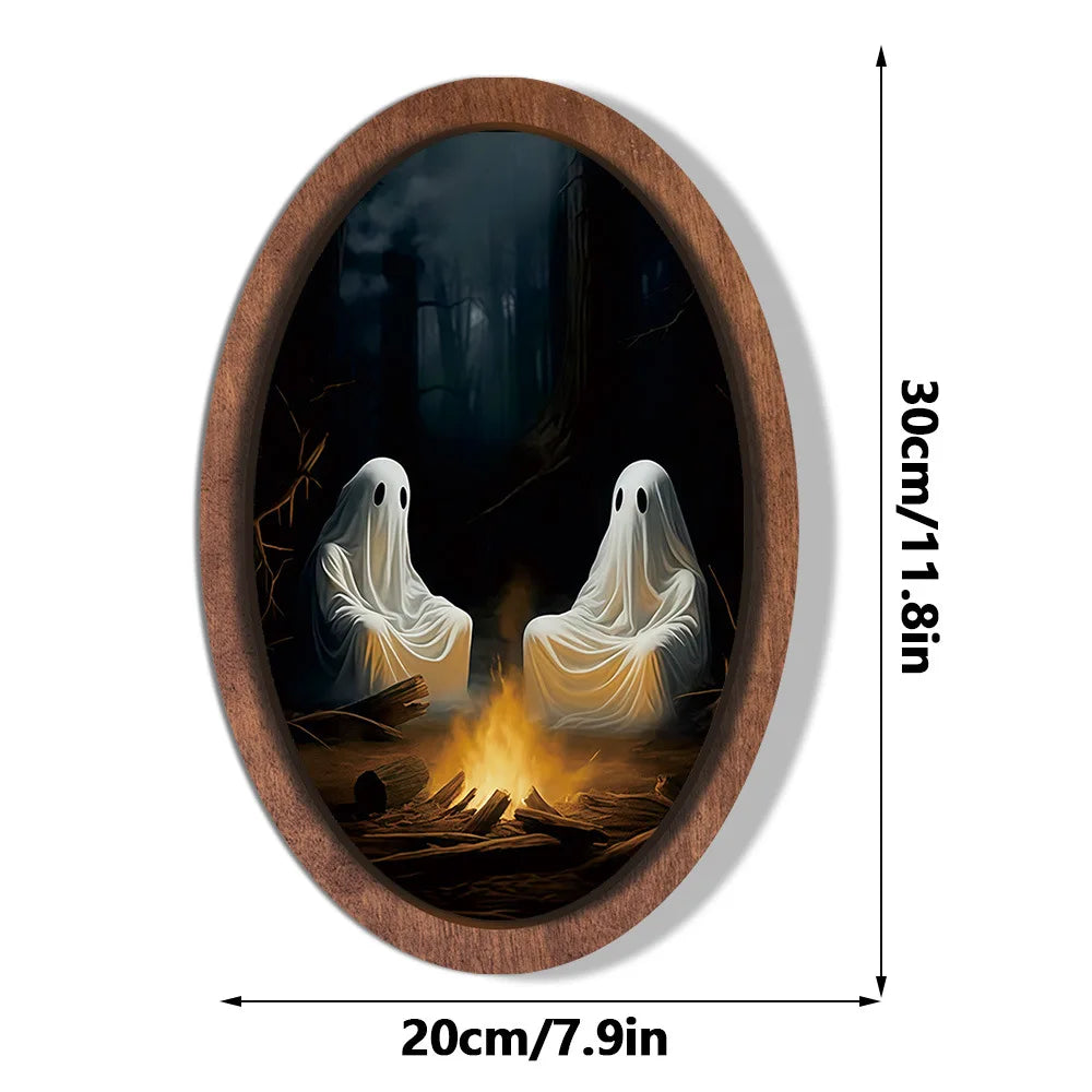 Halloween Ghost Wooden Photo Frame Painting Retro 3D Hanging Plaque Festival Decor Wall Sticker for Home Party Wall Decor Oasis Select MZ1173 Medium