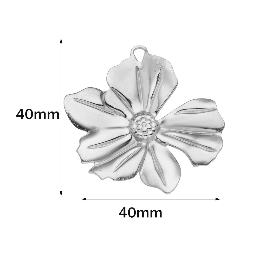 5pcs Large Stainless Steel Flower Charms Pendants Bulk for DIY Necklace Earring Bracelet Jewelry Crafts Making Accessories Oasis Select Steel 40x40mm