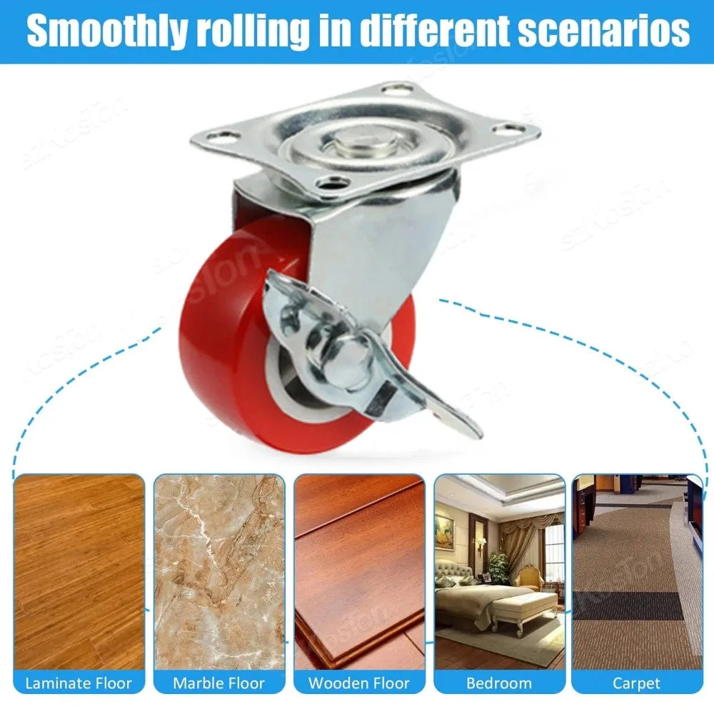 1-2inch Furniture Caster PVC Red Universal Wheel Swivel Caster Roller Wheel For Platform Trolley Accessory Oasis Select