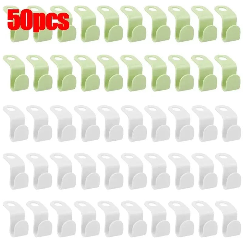 10-50pc Multi Functional Wardrobe Hanger Hook, Hat Hook, Plastic Wardrobe Stacking Hanger, Bedroom Storage Wardrobe Storage Rack Oasis Select 50pcs-Mix