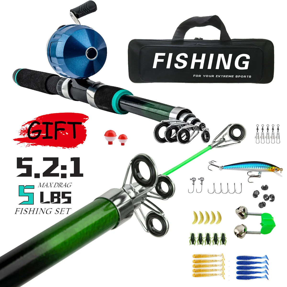 Beginner's Fishing Rod Set 1.8m lure rod, soft and hard bait, fishing hook line, complete set of fishing gear Oasis Select 4