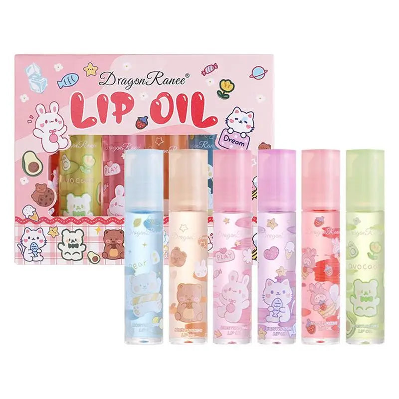 Lip Gloss Oil Flower Lip Oils Moisturizing Jelly Crystal 6pcs Non-Stick Long Lasting Lip Kit Liquid For Children Ladies Girls Oasis Select