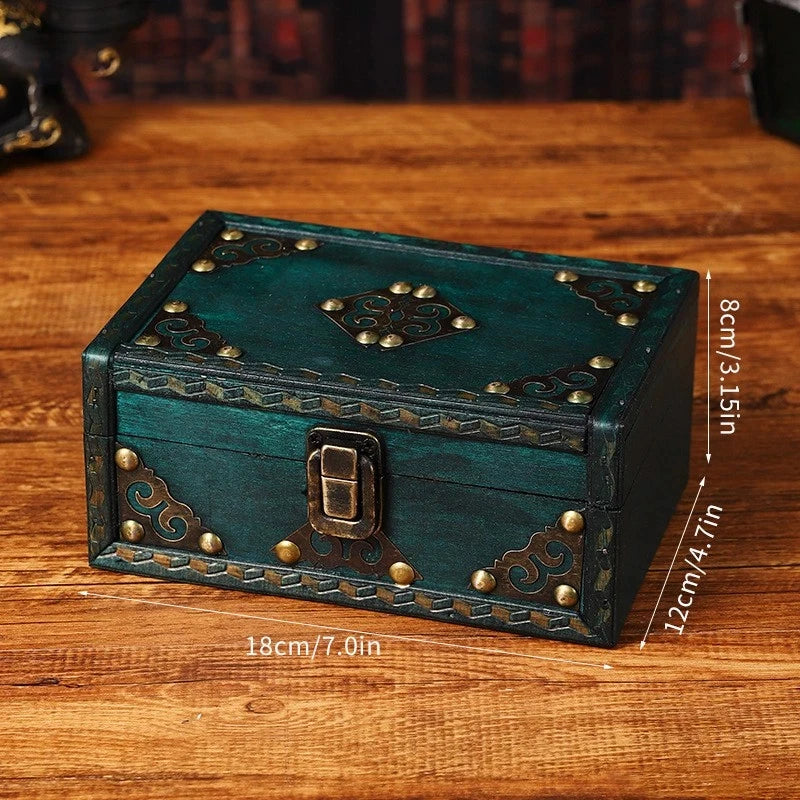 Wooden Jewelry Box Container Craft Box Organizer Holiday Treasure Props Gift Box Oasis Select Green