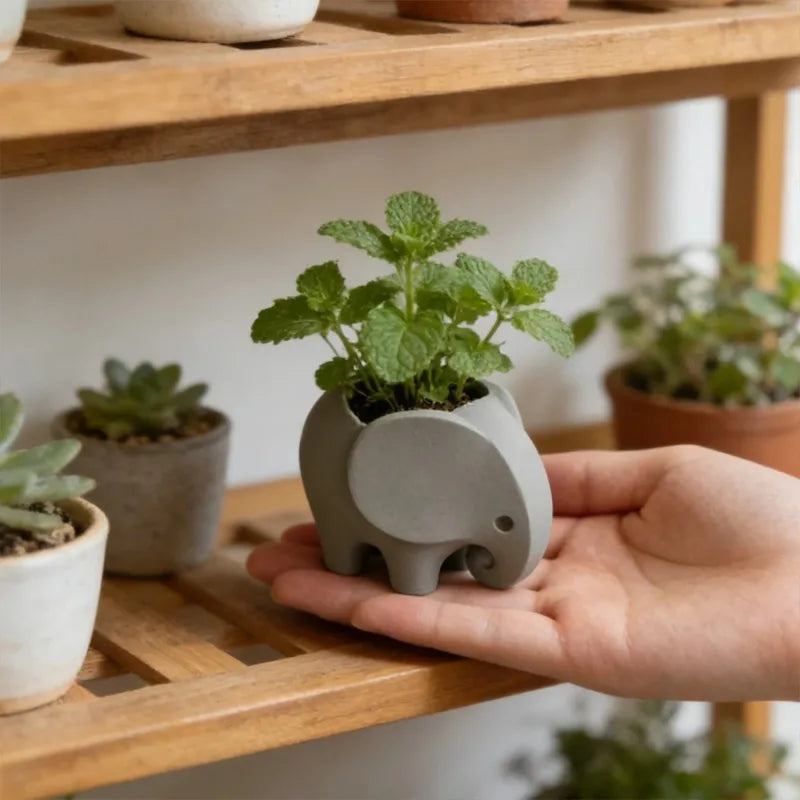 Cute Elephant Shaped Plant Pot Mini Planter For Air Plant Desktop Greenery Display Minimalist Window Sill Decor Accessory Gift Oasis Select