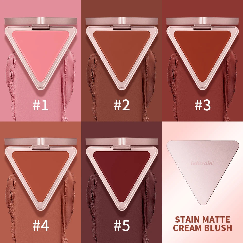 Lakerain Matte Cream Blusher Long-lasting Natural Makeup Triangle Box Design Oil-Resistant High Pigment Cream Blush Plate Oasis Select