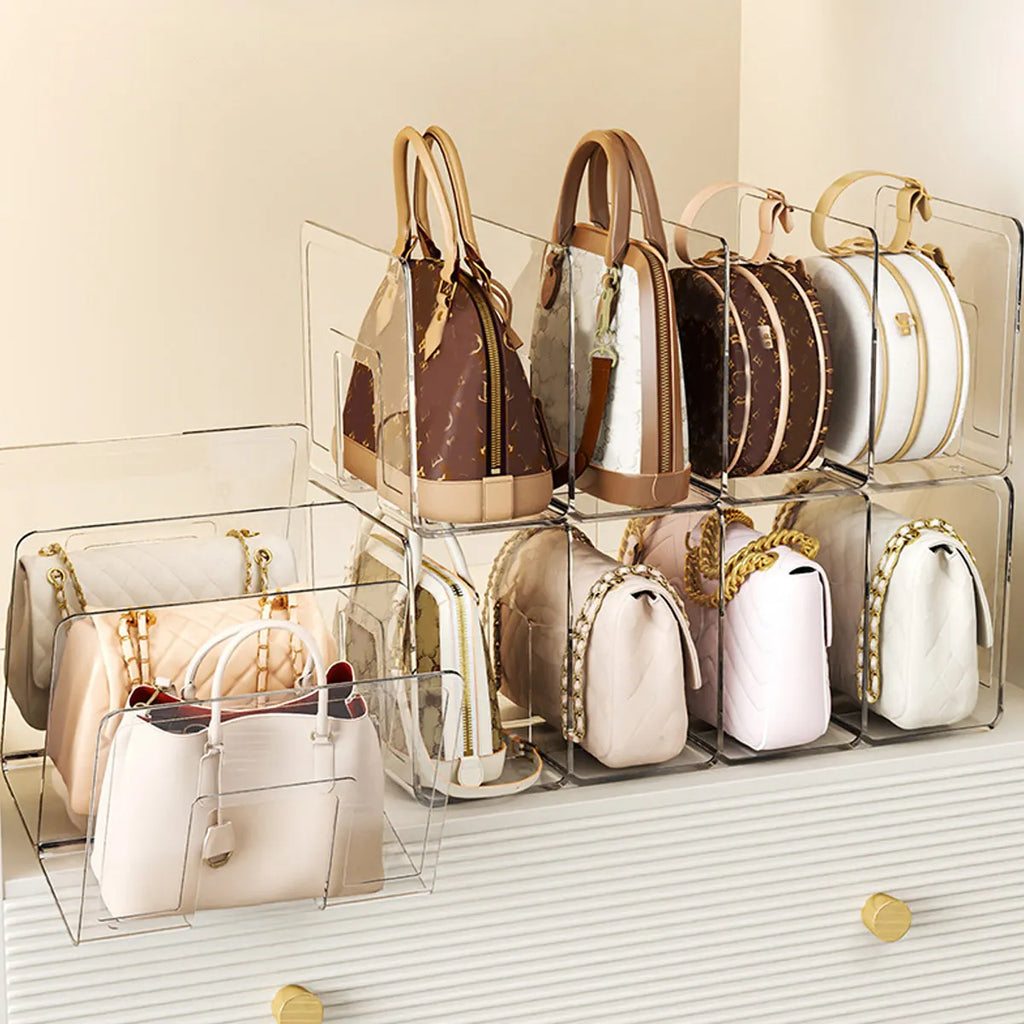 Handbag storage rack Organizer 4 Slots Transparent Closet Purse Storage rack Acrylic wardrobe Bag storage holder Purse Display Oasis Select