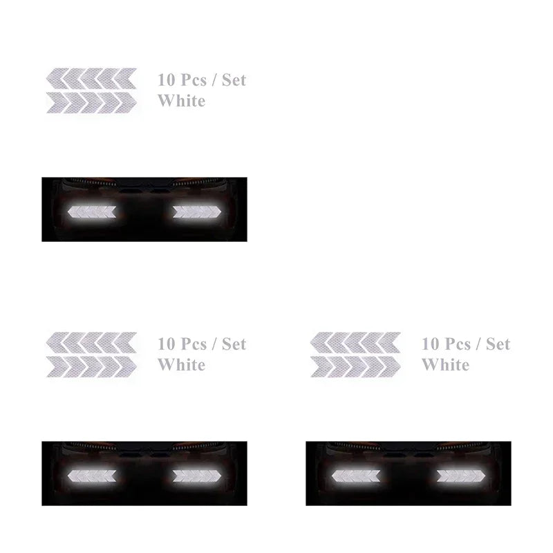 10pcs Car Reflective Arrow Sticker Safety Warning Sticker For Car Bumper Trunk Reflector Hazard Tape Car Styling Luminous Film Oasis Select White-30pcs
