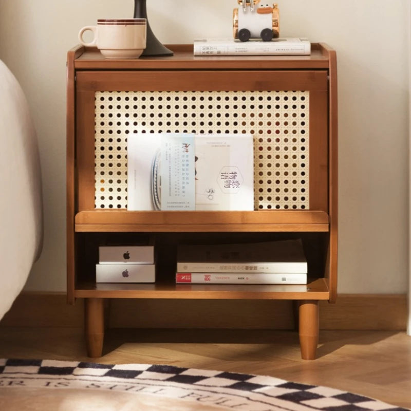 Solid wood bedside table Nordic rattan locker simple bedroom bedside drawer storage cabinet sofa side cabinet Oasis Select