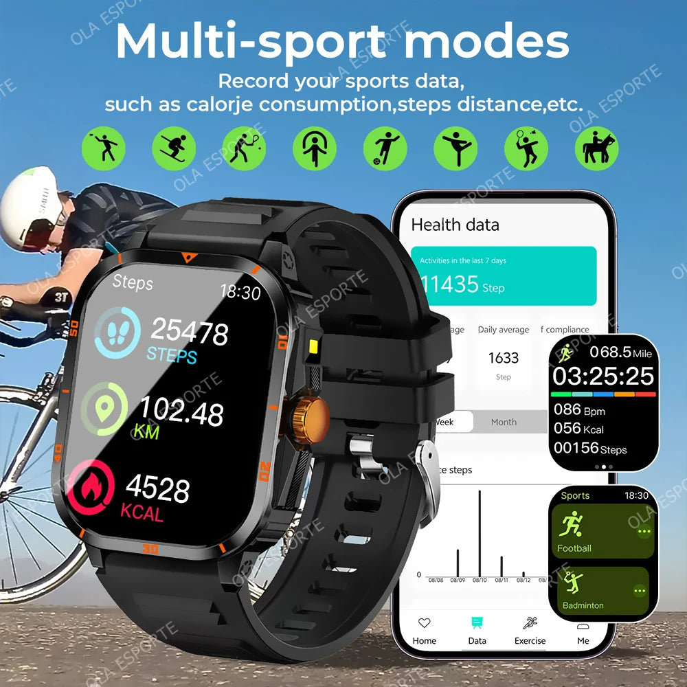 Military Smartwatch 2.01" HD Bluetooth Call Waterproof Fitness Watch