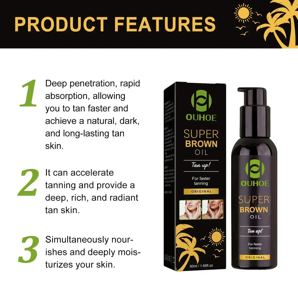 Brown Tanning Oil Sunless Self Tanning Body Bronzer Nourishing Summer Beach Solarium Powerful Natural Tanning Boosting Oil Oasis Select