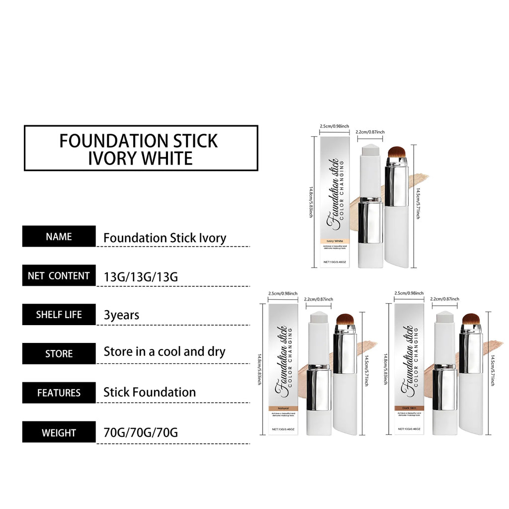 Foundation Make-Up Stick Double Head with Brush 3 Colors Lightweight Moisturizing Brighten Matte Concealer 2IN1 Foundation Stick Oasis Select