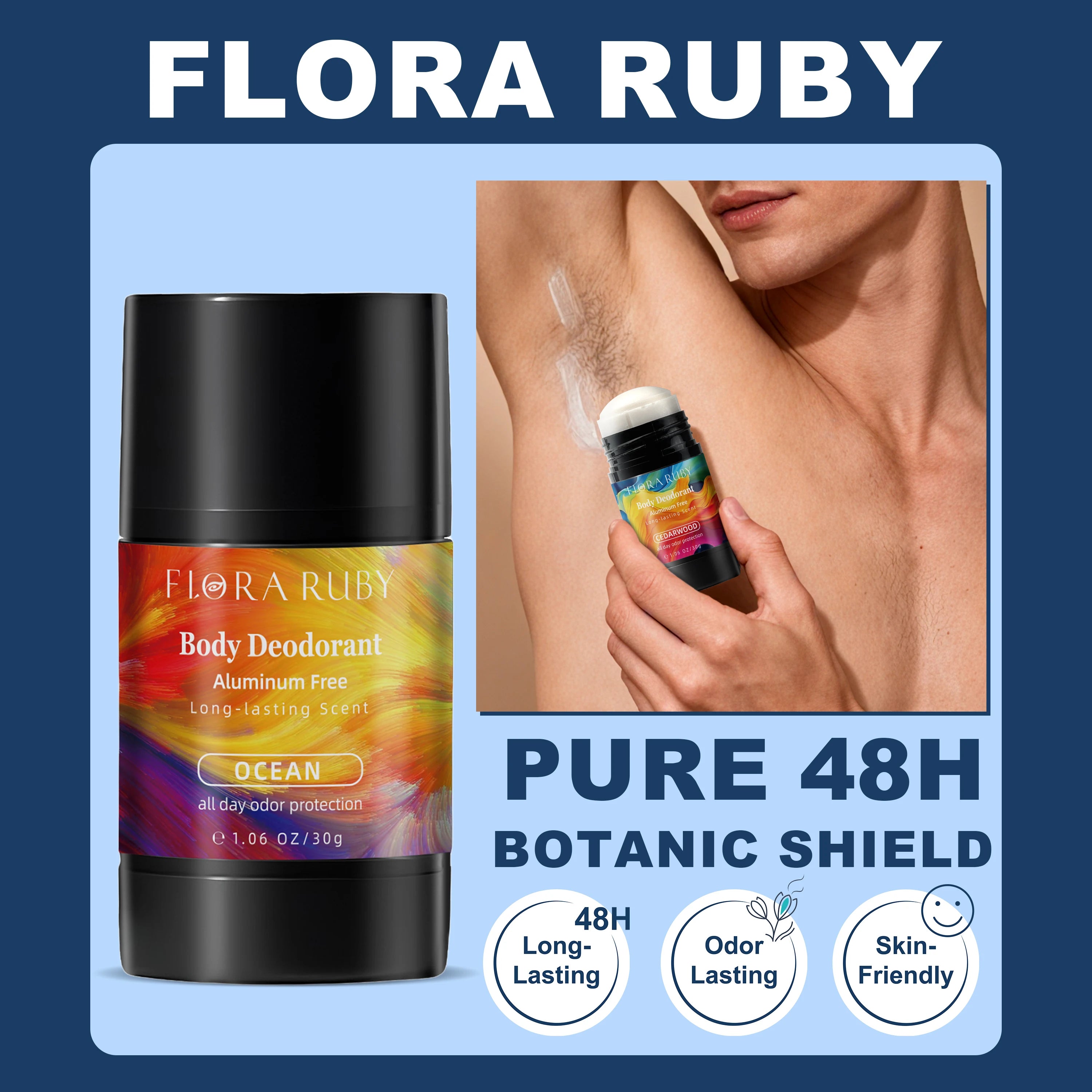 Flora Ruby aluminum free 48 Hours Of Lingering fragrance Underarm 30g/1.06oz Deodorant stick long lasting scent Oasis Select