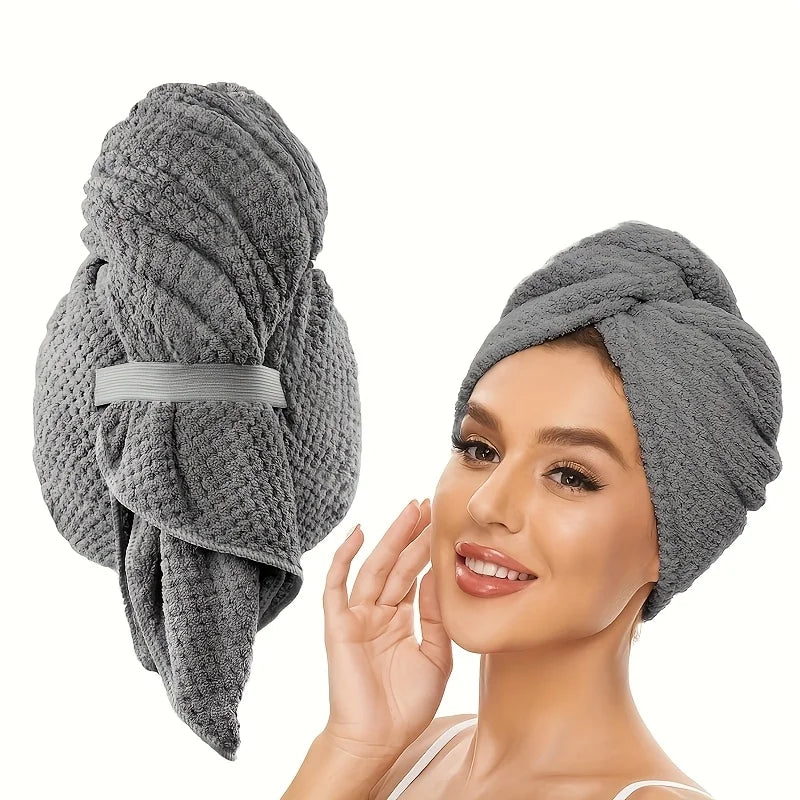 Microfiber Hair Towel Extra Large Wrap Quick Dry Hair Towel Wrap With Elastic Band , Ultra Absorbent Soft Hair Towel Wrap Turban Oasis Select