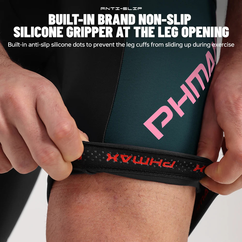 PHMAX Men's Cycling Bib Shorts 5D Silicone Gel Pad Shock Absorption Road Bike Bibs Summer Breathable Bicycle Riding Shorts Oasis Select