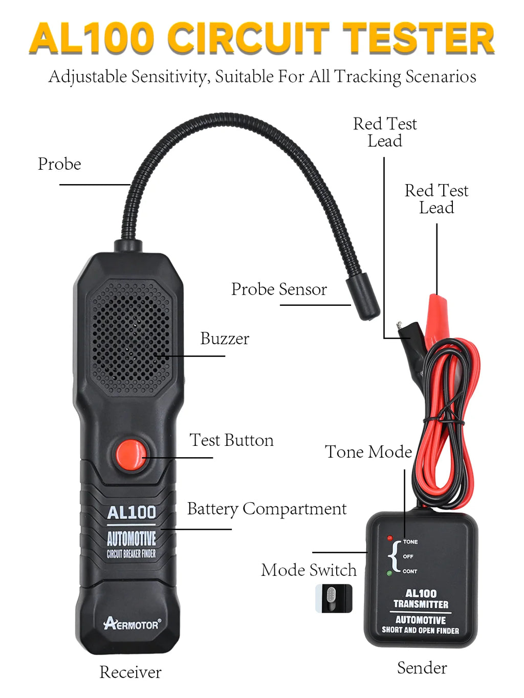 AERMOTOR AL100 Automotive Short Circuit & Wire Tracer Tool Automotive Circuit Tracer Oasis Select