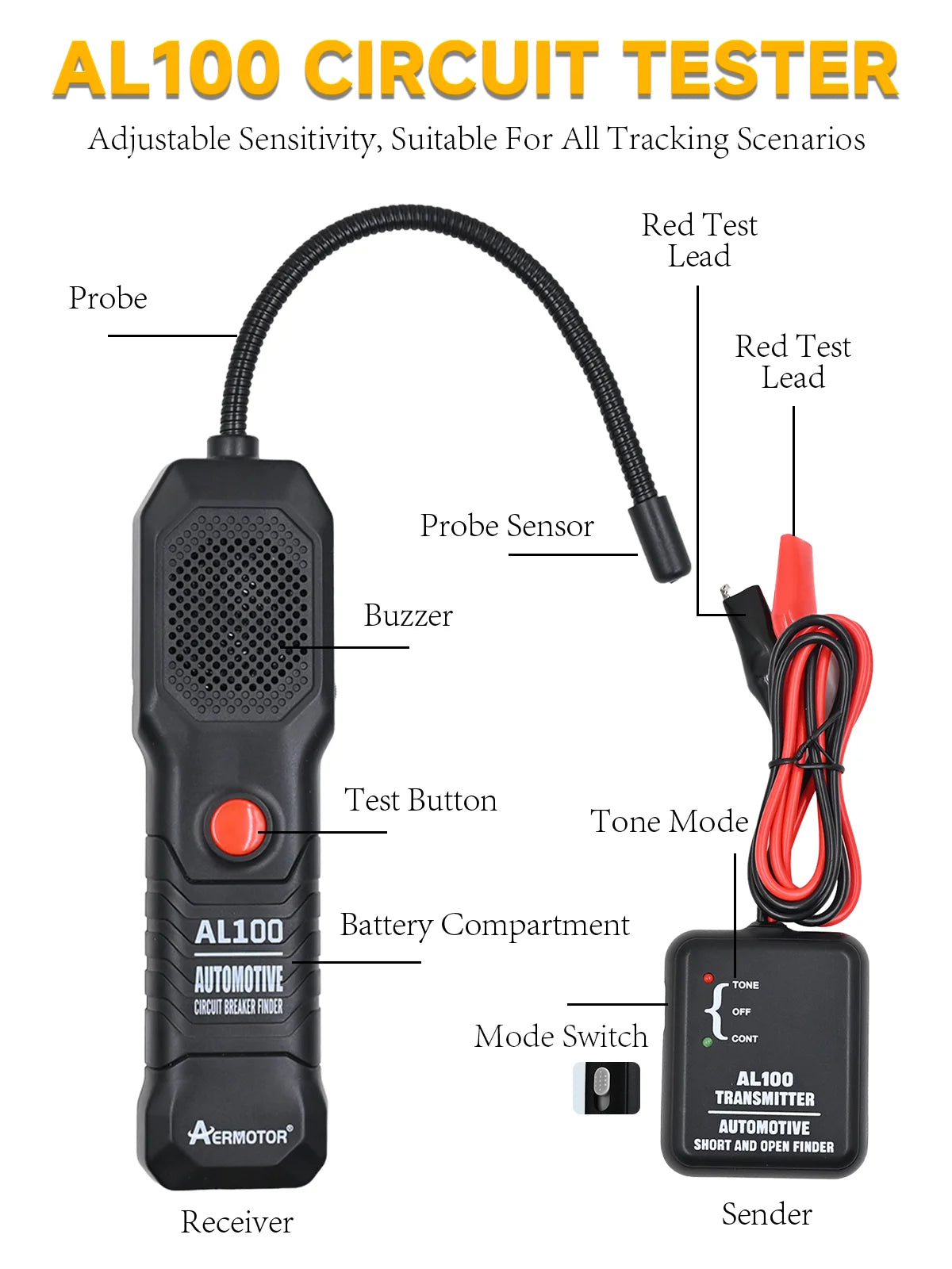 AERMOTOR AL100 Automotive Short Circuit & Wire Tracer Tool Automotive Circuit Tracer Oasis Select