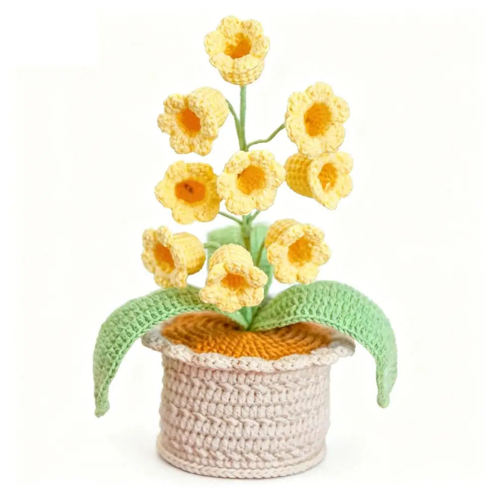Handmade Crochet Orchid LED Night Light | Flower Pot Desk Lamp