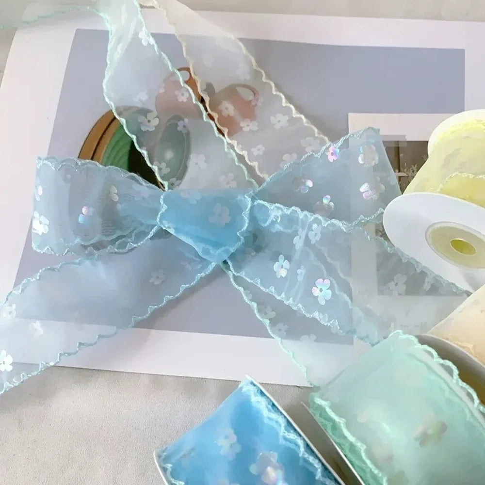 New 10 Yards Silk Ribbon Gift Wrapping Bouquets 4cm Gifts Packaging Material Wave Edge Pleated Chiffon Ribbon Oasis Select