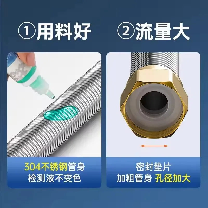 304 Stainless Steel 20-200cm Corrugated Pipe 1/2" BSP For Bathroom Water Heater Hose And Toilet Woven Explosion-Proof Water Pipe Oasis Select
