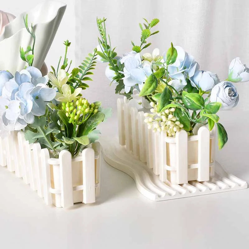 SUSU 1pc Fence Flower Pot Plastic Plant Basket Artificial Flower Container Artificial Plant Display for Home Desk Office Decor Oasis Select
