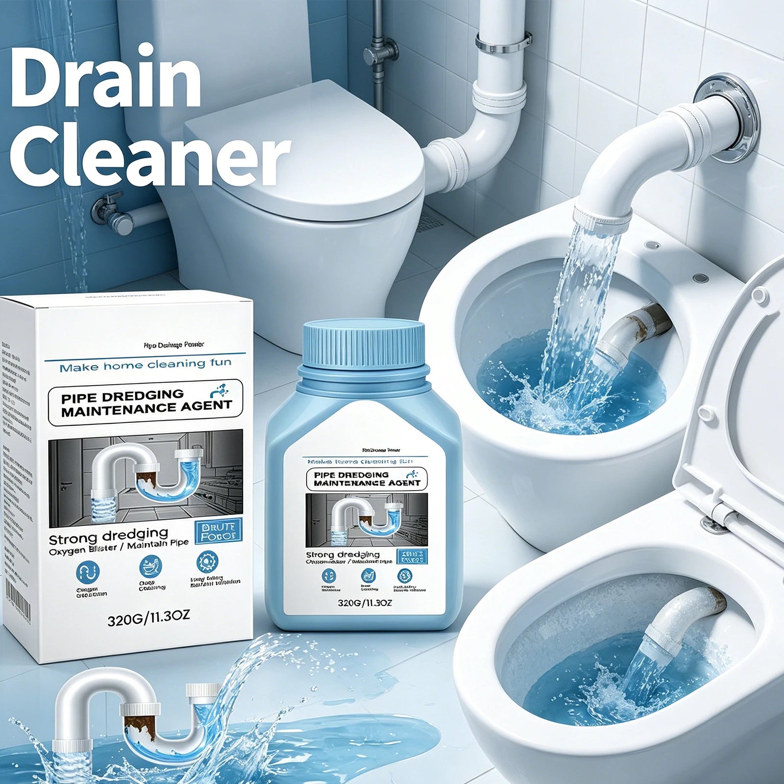 320g Drain Cleaner Kitchen Grease Hair Clog Remover Dissolve Organic Residue Odor Eliminator Gentle on Pipes Home Sink Cleaner Oasis Select