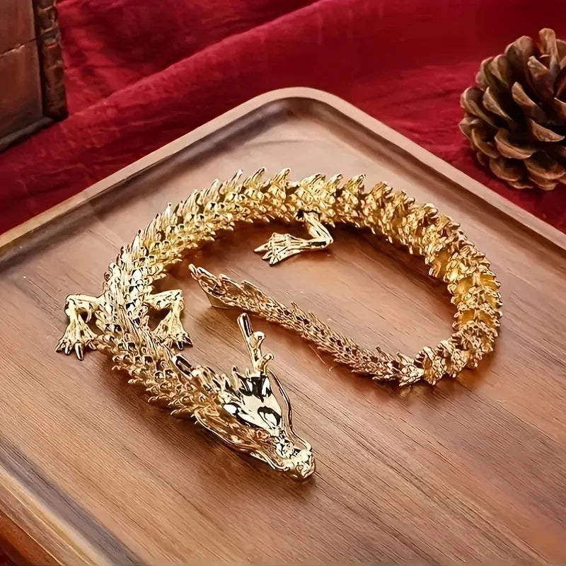 Flexible Jointed Golden Dragon Figurine Five-Claw Alloy Statue for Home Office Decor & Feng Shui Blessing Oasis Select