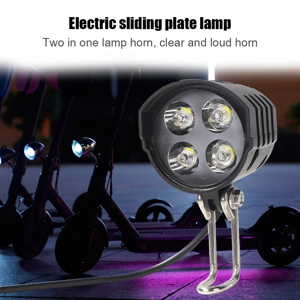 E-Bike Horn Light Electric Bicycle 4 LED Headlight 12W Waterproof 2 in 1 Horn and Light Switch Bicycle Flashlight Oasis Select