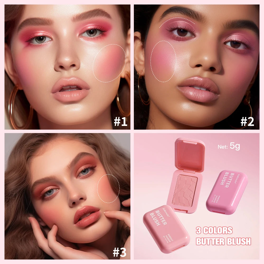 Matte Natural Butter Blush Single Color Cheek Tint Waterproof Face Contouring Cosmetics Blush Powder Face Soft Female Makeup Oasis Select