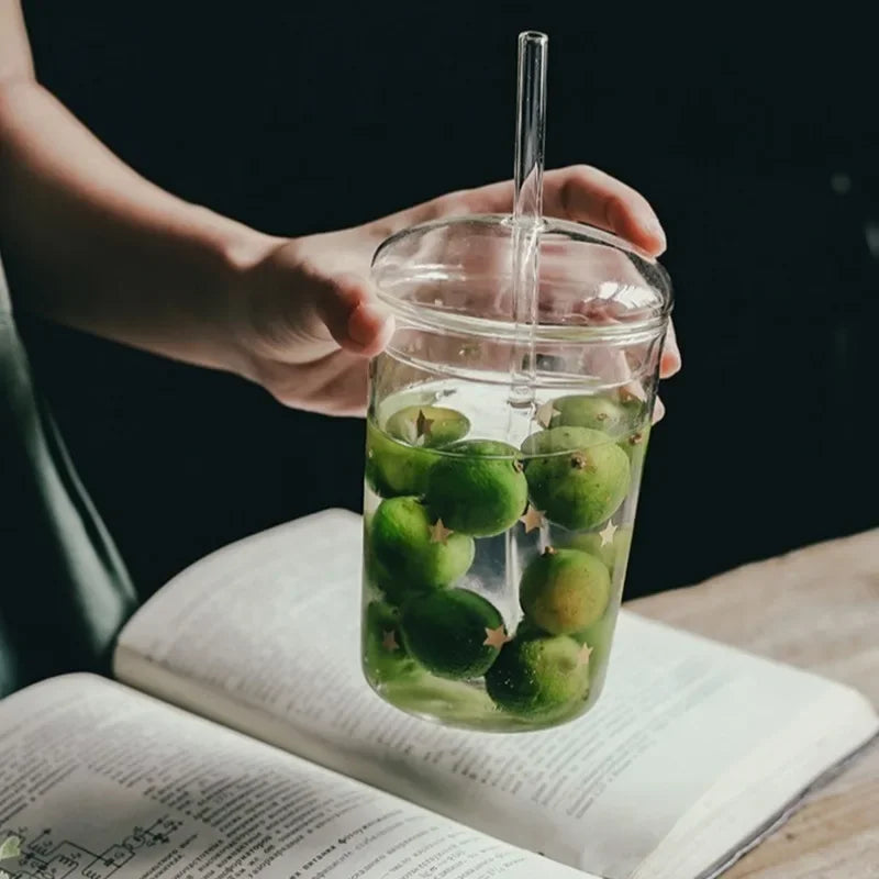 450ML Glass Cup with Lid and Straw Transparent Drinking Glasses for Juice Water and Iced Coffee Cups Drinkware Mug Water Bottle Oasis Select