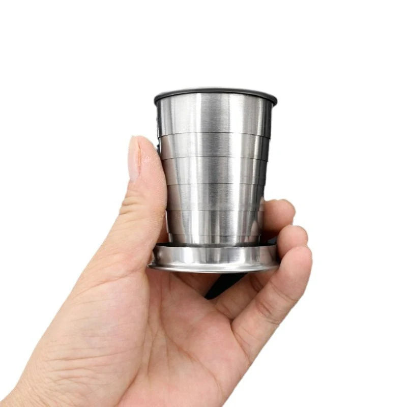 250ml Stainless Steel Keychain Water Cup with Retractable Teacups Portable Collapsible Outdoor Travel Camping Folding Cup Oasis Select