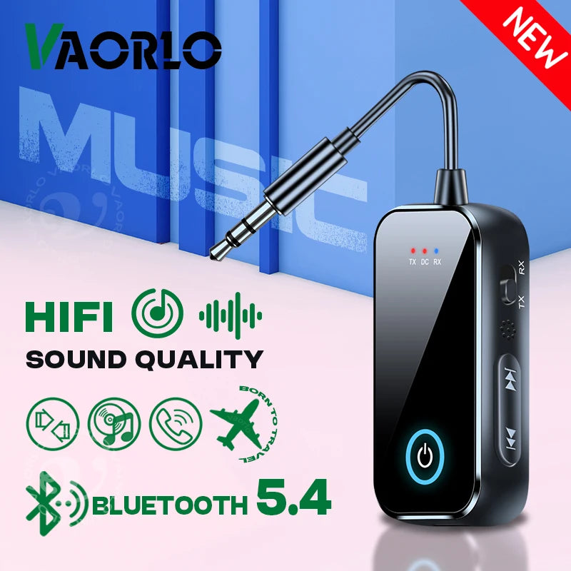 Upgraded Bluetooth 5.4 AUX Receiver Transmitter 3.5MM With Mic HiFi Stereo Music Wireless Audio Adapter For TV PC Airplane Car Oasis Select