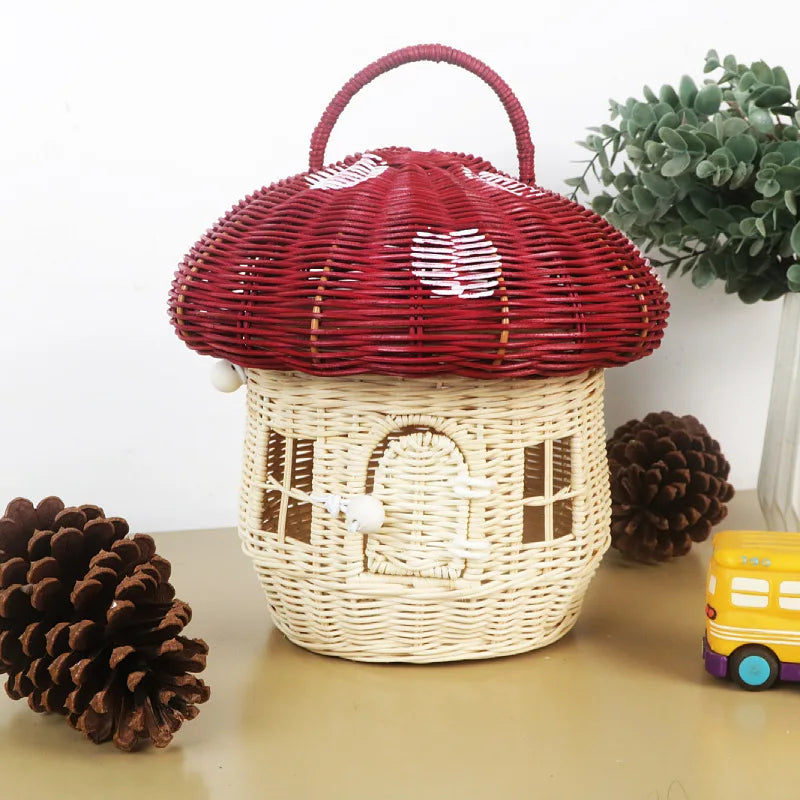 Acorn Handbag Handmade Rattan Mushroom Storage Box Children's Toy Basket Woven Storage Basket Photography Props Oasis Select