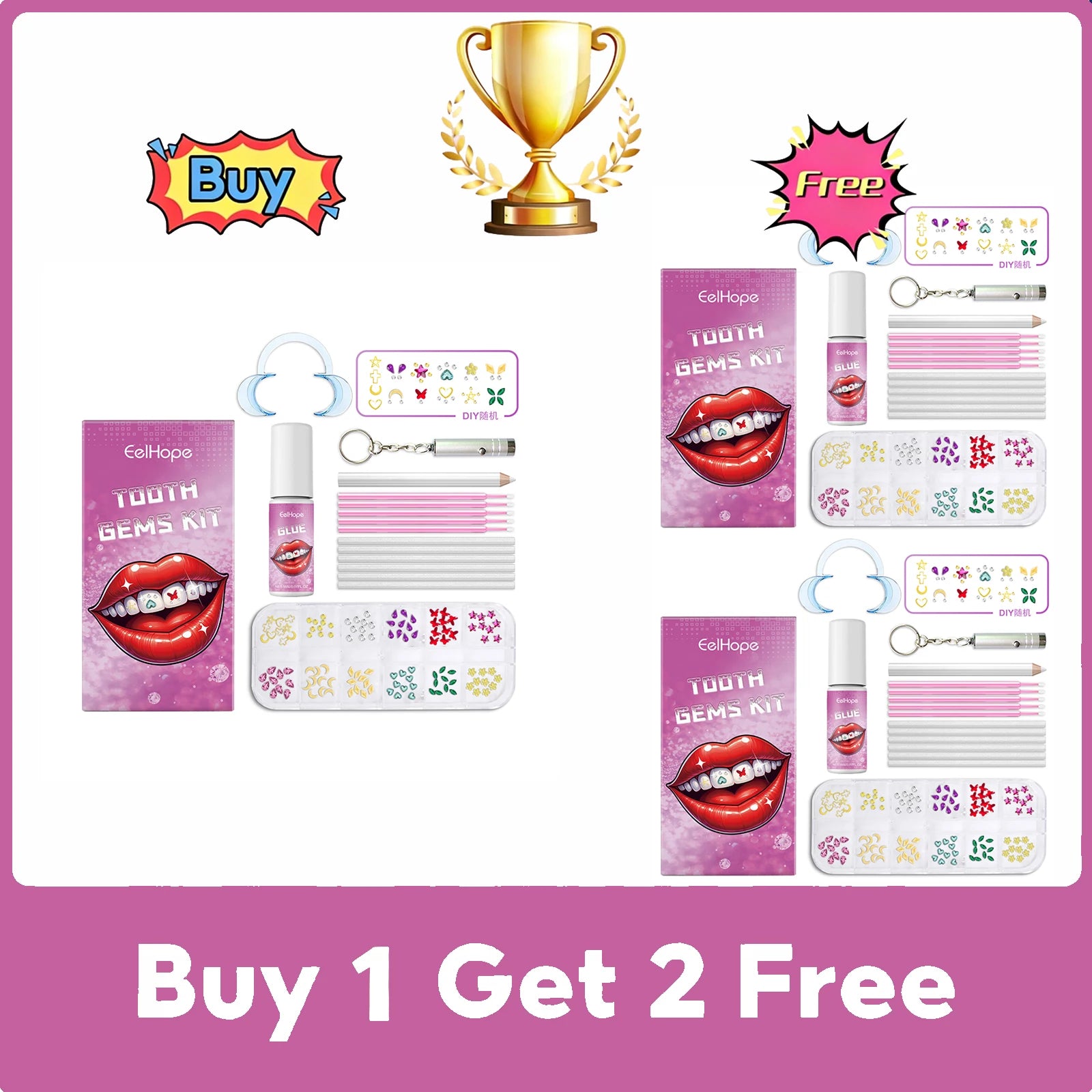EELHOPE Tooth Gems Kit – UV Lamp, Glue & Gem Pen DIY Set Tooth Gems DIY Kit Oasis Select 3 Set