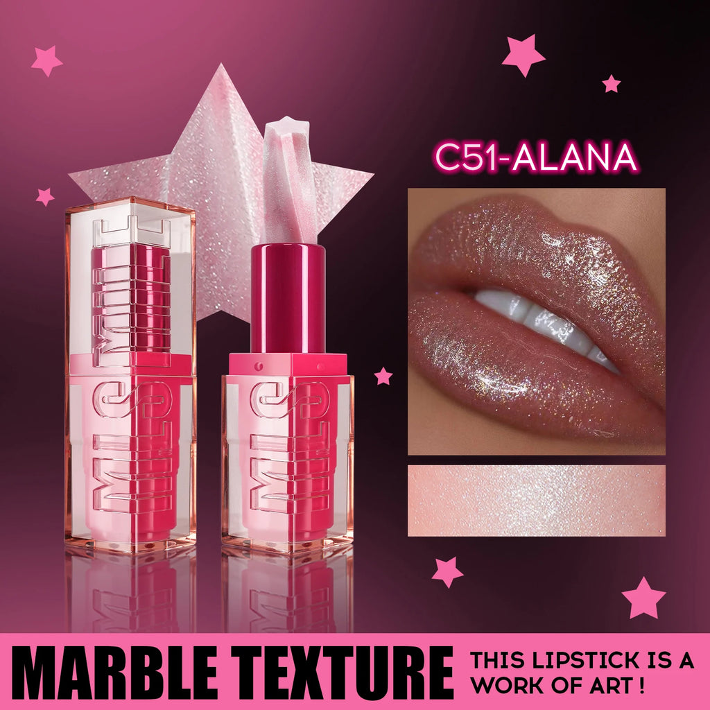 MLSMILE Spiral Star Glitter Marble Lipstick – Matte & Pearlescent