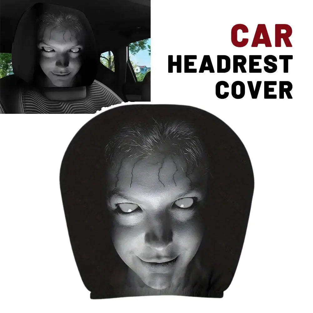 2Pcs Halloween Horror Face Printed Car Headrest Covers Soft Polyester Washable Universal Elastic Dustproof Protective Cushion Oasis Select