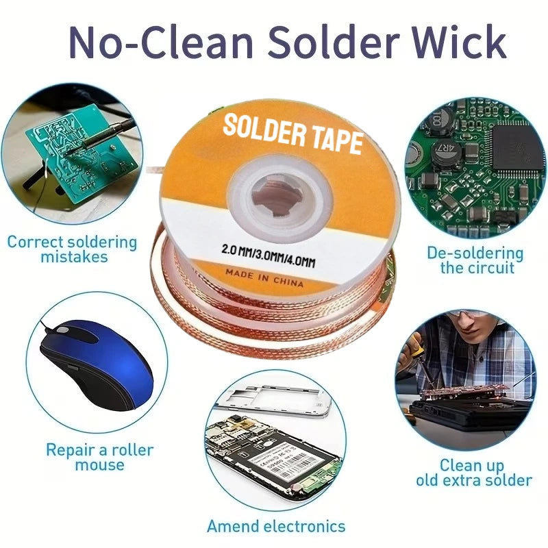 Desoldering Mesh Braid Tape Wire Repair Tool Copper Welding Point Solder Remover for Wire Soldering Wick Tin Lead Cord Flux Oasis Select