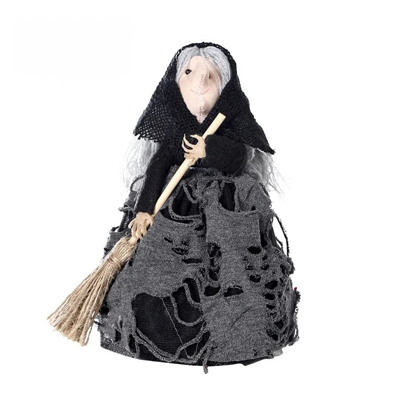 Halloween Witch Doll Decoration with Broom – 1–10 PCS Set