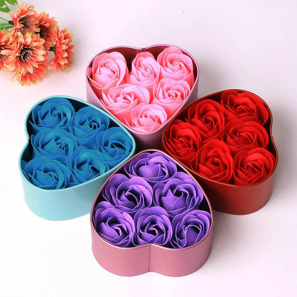 6Pcs Heart Scented Bath Body Petal Rose Flower Soap Wedding Decoration Gift Best Pink Blue Purple Red Four Color Soap Oasis Select
