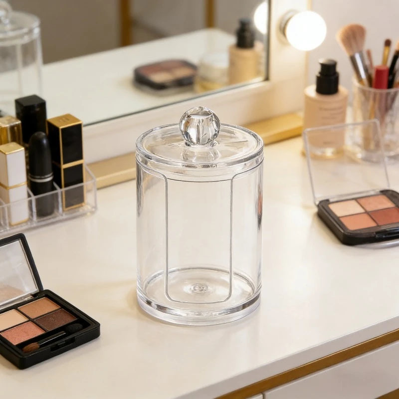 Clear Acrylic Bathroom Storage Jar with Secure Lid Multipurpose Organizer Container for Cotton Pads Swabs Cosmetic Accessories Oasis Select