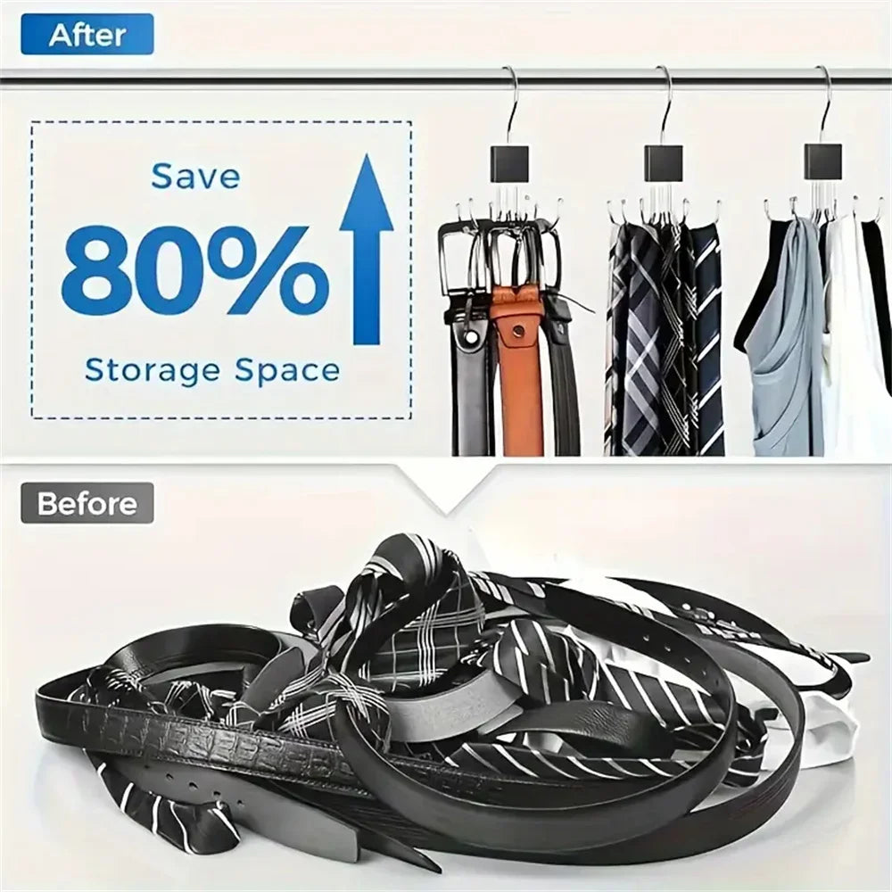 360° Rotating Storage Hanger Hook Multi-Claw Bag Metal Belts Rack Wooden Organizer For Bras Ties Scarves Household Closet Acces Oasis Select
