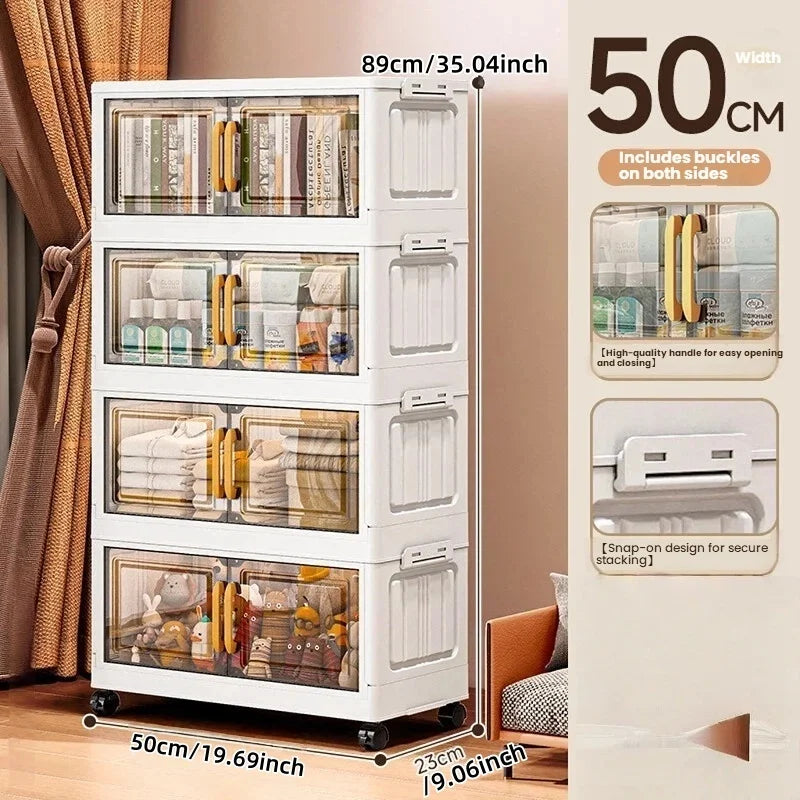 Double-door living room storage cabinet, folding floor-standing storage box, no installation required, simple storage cabinet Oasis Select 50cm-4 layers-clear