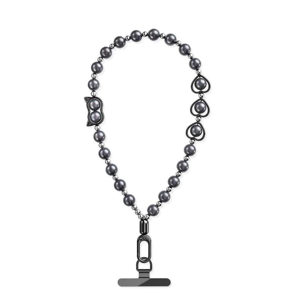 Mobile Phone Chain Hanging Rope Chain High-end Bead Wrist Style Pearl Chain Rope Short Style with Gasket Anti Loss Hanging Rope Oasis Select Grey
