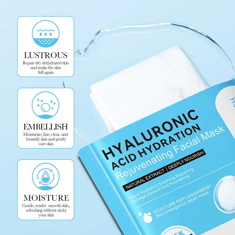10pcs BIOAQUA Hyaluronic Acid Face Mask skincare Moisturizing Anti Acne Anti-wrinkle Facial Masks Face Sheet Mask Skin Care Oasis Select