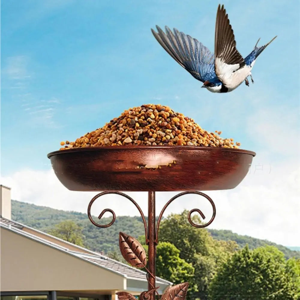 Iron Garden Birdbath Vintage Sturdy Bird Feeder Ground Plugin Large Capacity Multi Functional Bird Water Bowl Parrot Oasis Select
