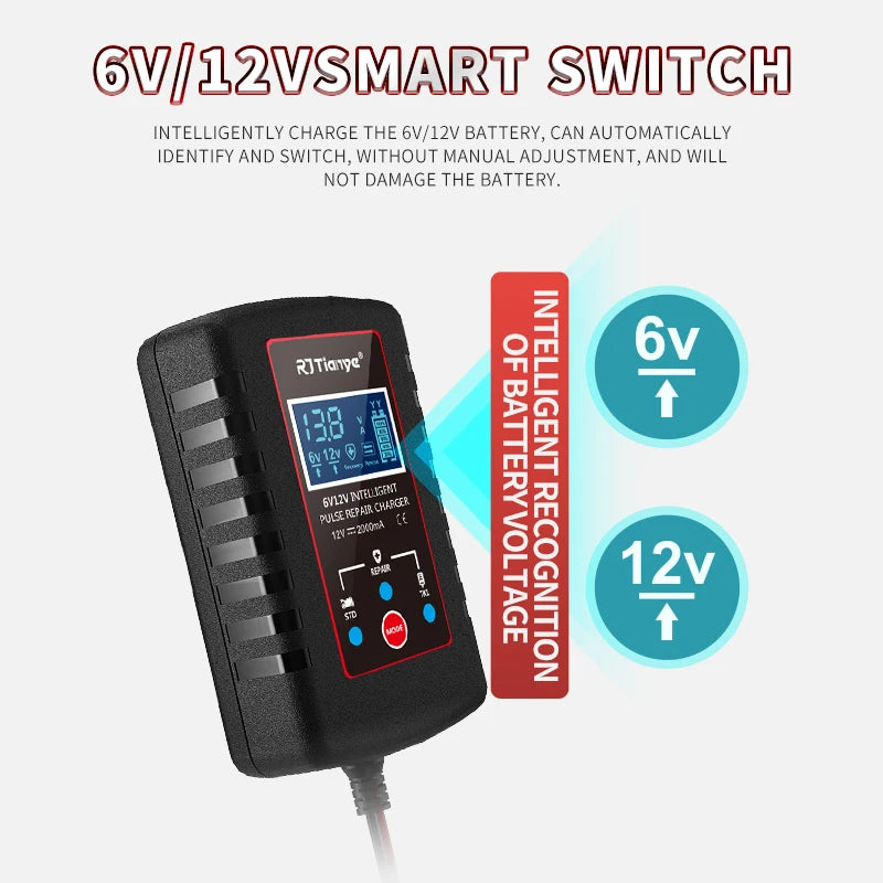 6V 12V 2A Smart Lead-acid Battery Charger For Car Moto Lawn Mower Tractor Toy 7.4V 14.8V 2A Battery Charger For AGM GEL Battery Oasis Select