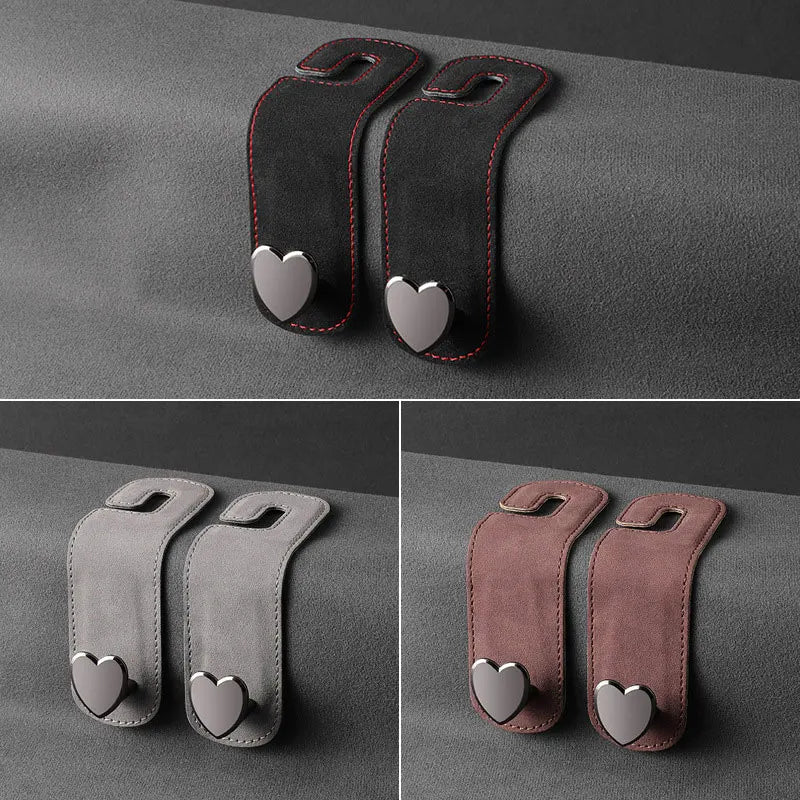 Heart Shape Car Headrest Hook – Suede Alloy Dual Hanger