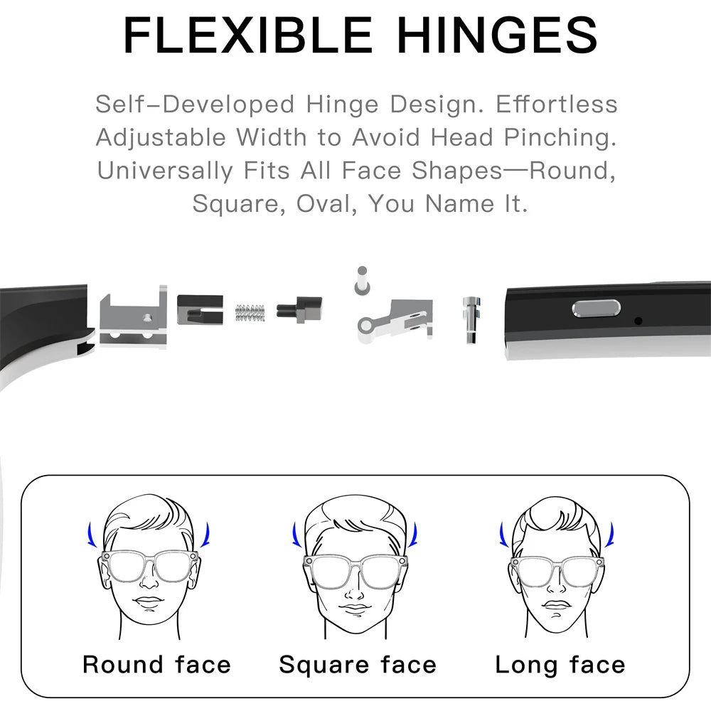 Smart Glasses Men Women HD Camera Simultaneous Translation AI Object Recognition Blue Light Protection Touch Control Play Music Oasis Select