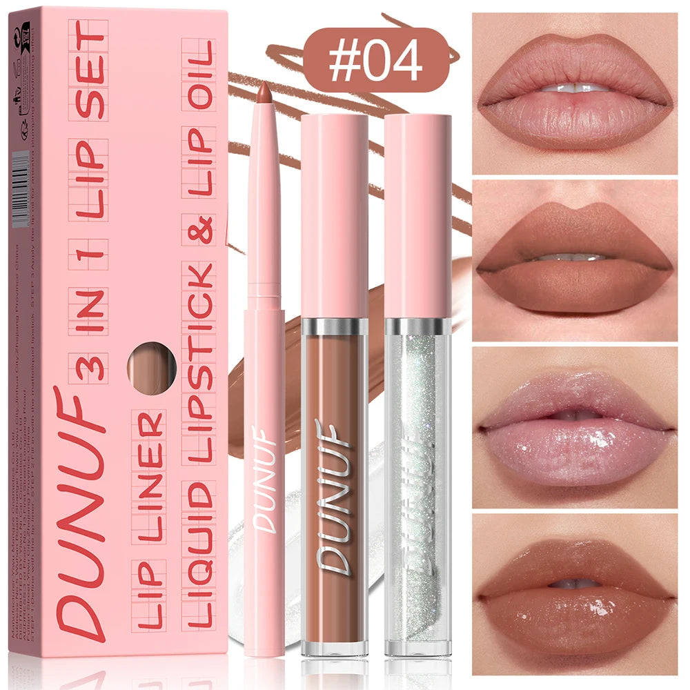 Lip Gloss Lip Liner Lip Oil 3pc/set: Matte Lipstick Waterproof Moisturizing Long Lasting Nude Y2K Christmas Valentine's Day Gift Oasis Select 04